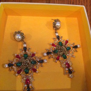 Steve Madden Bejeweled Cross Shaped Drop Earrings